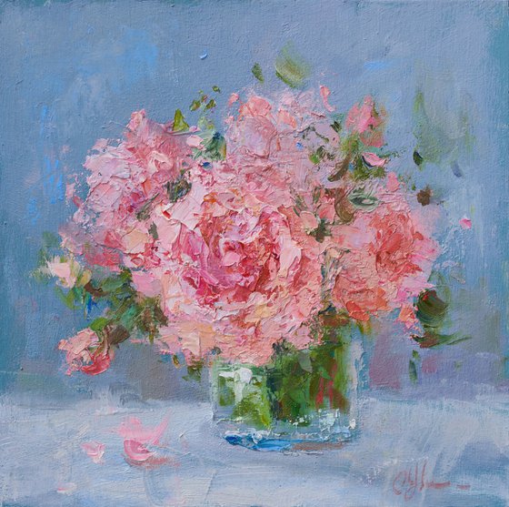 Pink Peonies in a Glass Vase