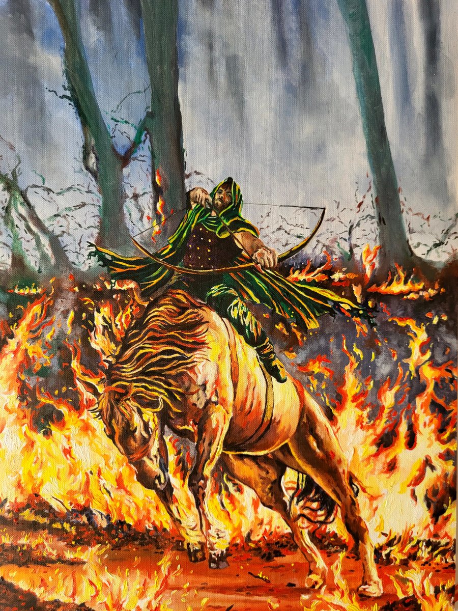 Graphic Oil Painting , Fire By Warren Faye, 12 X 16, Artwork For Sale On Artfinder