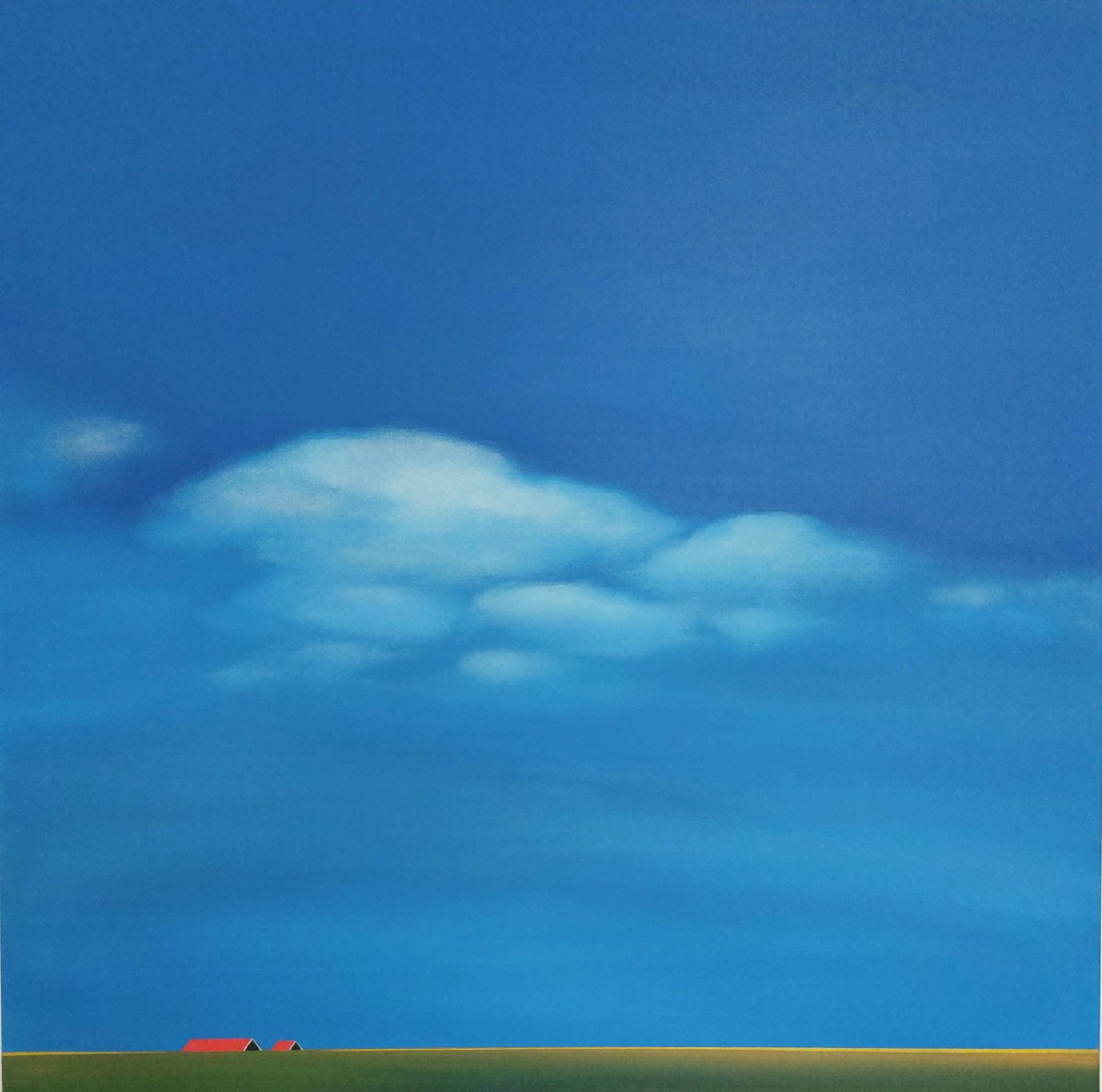 Impressionistic Landscape Acrylic Painting By Nelly Van Nieuwenhuijzen, 37 X 37", Polder In Zeeland (2), Original Artwork