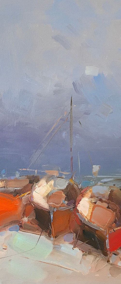 Boats, Original oil painting, Handmade artwork, One of a kind by Vahe Yeremyan