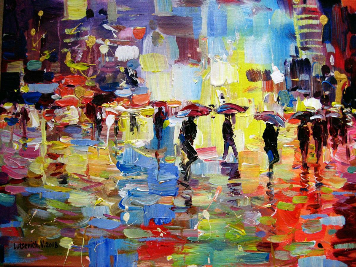 Abstract. Rainy night in the city. by Vladimir Lutsevich