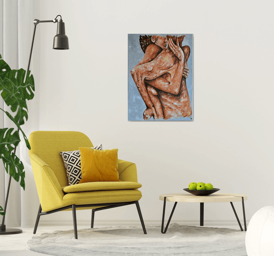 Lovers - Together Forever - XL Original Modern Art Painting on Canvas Ready To Hang