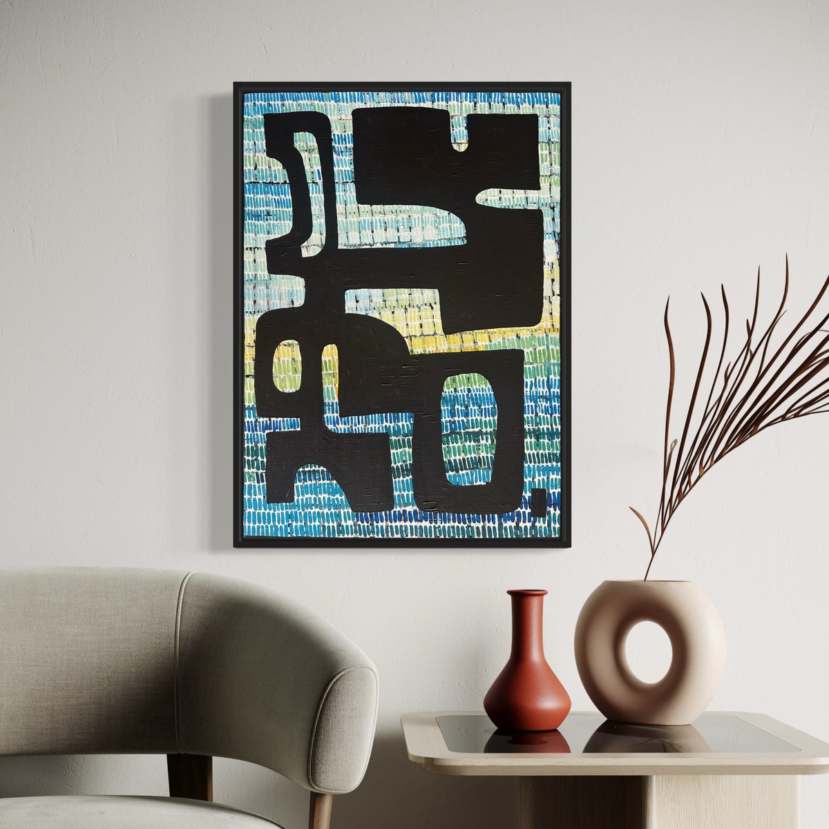 Abstract Acrylic Painting By Samantha Malone, 20 X 28", Symbols Without Meaning, Original Artwork