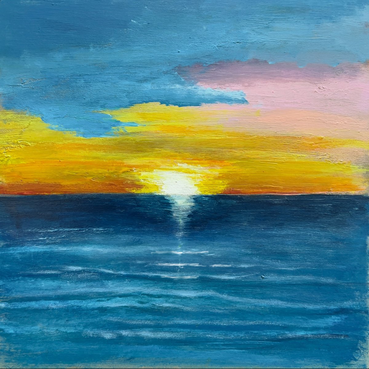 Impressionistic Landscape Acrylic Painting By Km Arts, 13 X 13", An Alternative Sunrise #4, Original Artwork