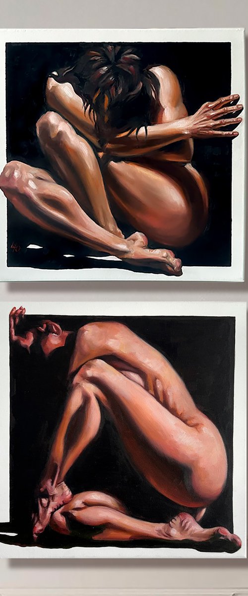 Comfort Zone - Figurative Nude Diptych by Julia Shilo