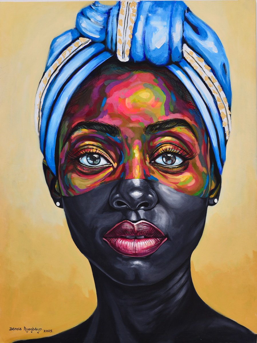 Expressive Portrait Acrylic Painting By Damola Ayegbayo, 36 X 48, Human (Eniyan) 13, Original Artwork
