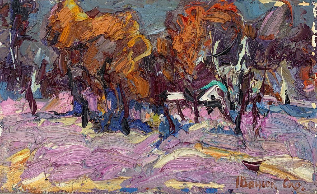 Impressionistic Landscape Oil Painting By Kalenyuk Alex, 10 X 6", The First Snow, Original Artwork