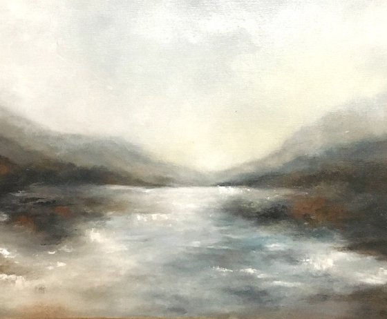 Fog under river 65X65 cm (2020) oil painting by Elena Troyanskaya