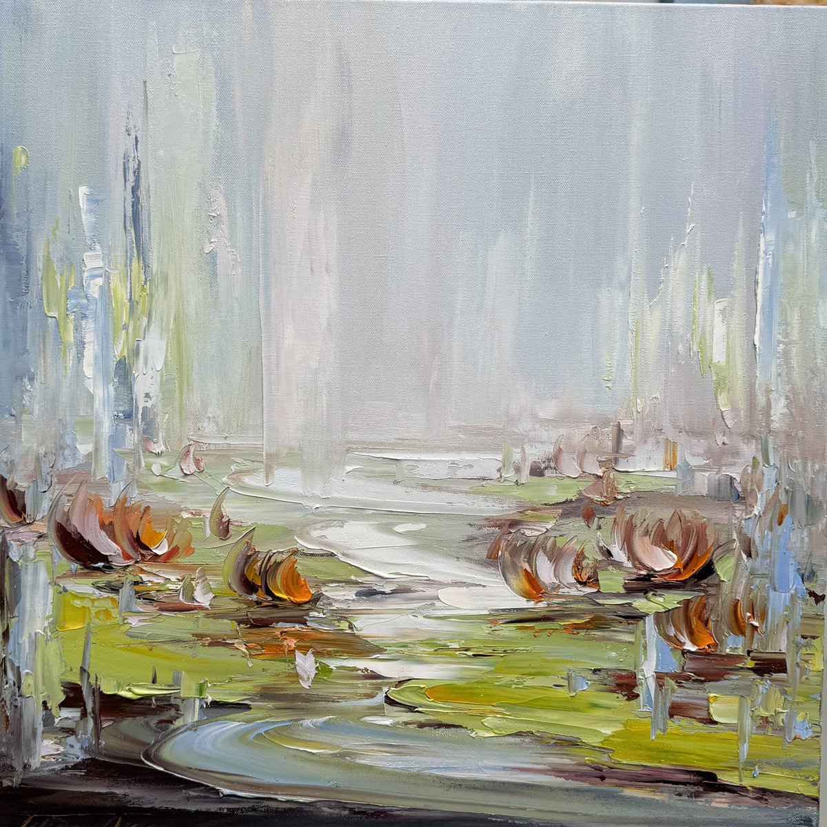 Impressionistic Botanical Oil Painting By Liliana Gigovic, 24 X 24", Water Lilies No 172, Original Artwork