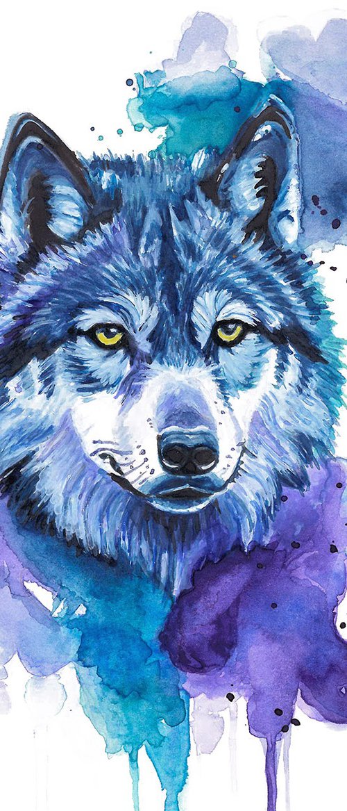 Colourful Wolf Painting by Sandy Broenimann
