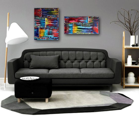 "Bricklaying" - FREE USA SHIPPING - Original PMS Abstract Diptych Oil Paintings On Canvas - 44" x 24"