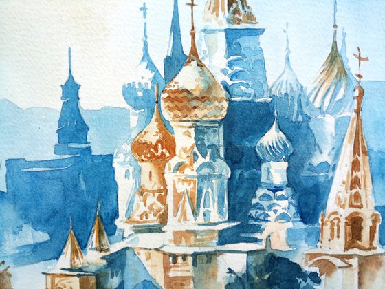 Architectural landscape "Red Square Ensemble in Moscow" original watercolor painting