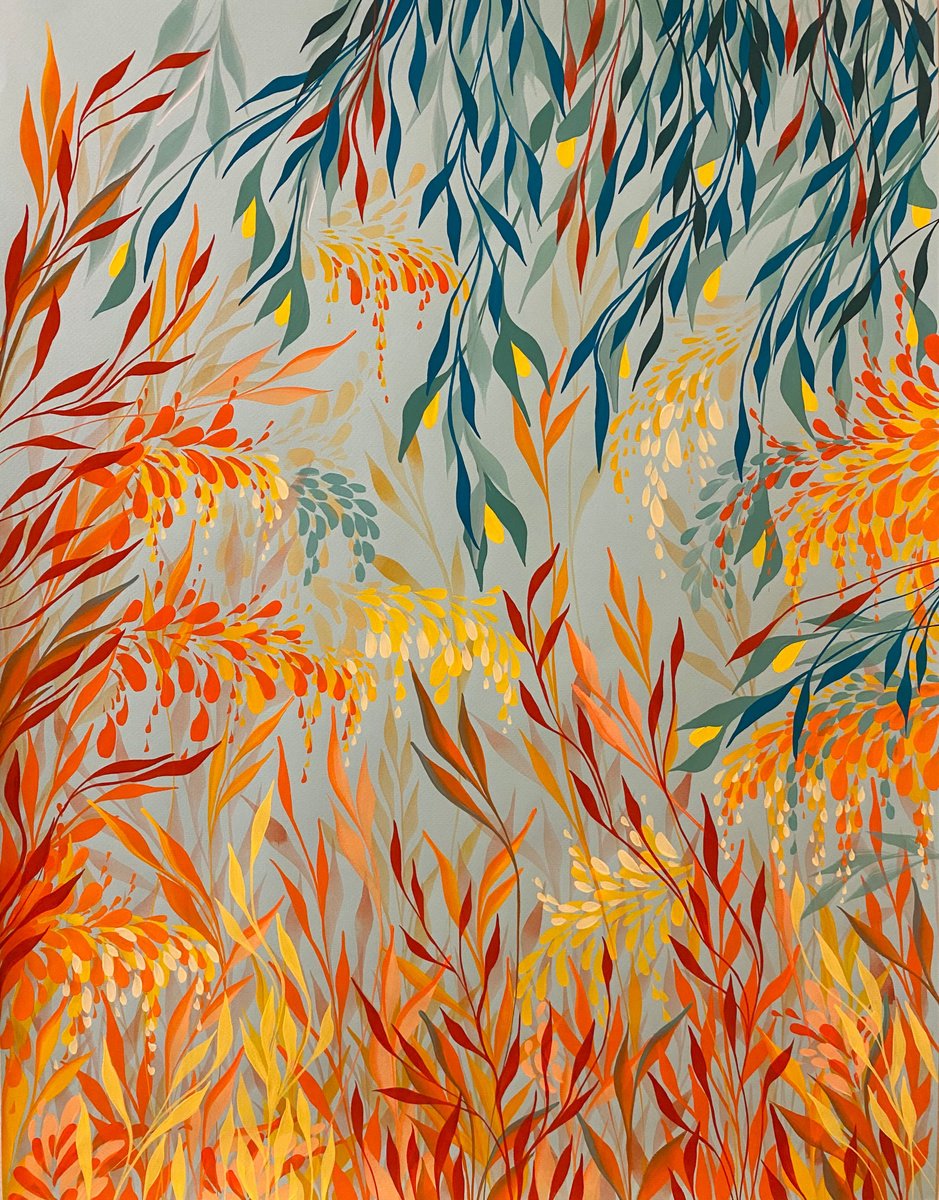 Organic Botanical Painting By Shushanik Karapetyan, 19 X 25", Summer Botanical Meditation Ii, Original Artwork