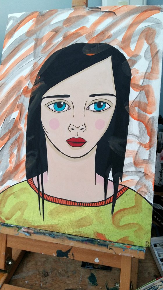 Portrait with Orange and Green - Original Painting