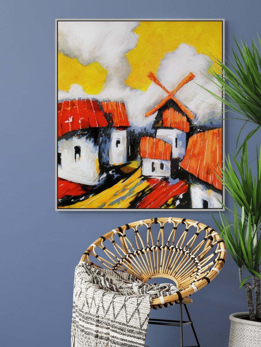 Cloudscape With A Windmill By Evgen Semenyuk, 28 X 31, Artwork For Sale On Artfinder