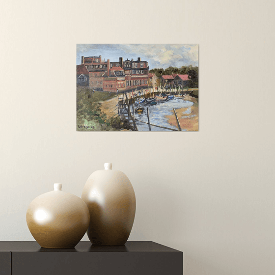 Blakeney Quay and Hotel, oil painting