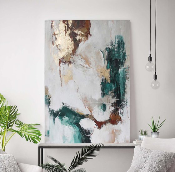 "Emerald Flux" Emerald gold abstract art