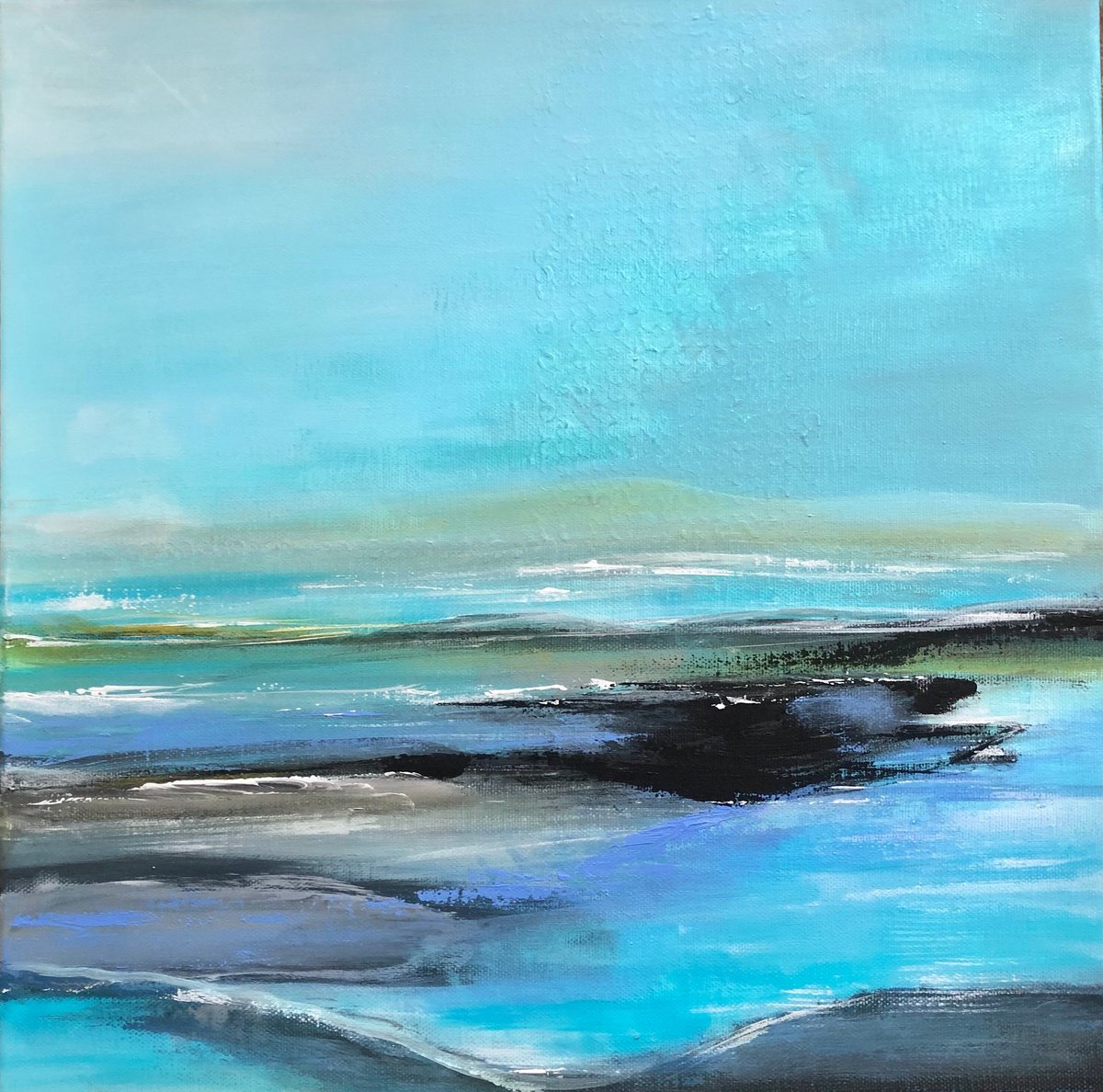 Abstract Landscape Acrylic Painting By Lucyanne Terni, 16 X 16", Lagoon, Original Artwork