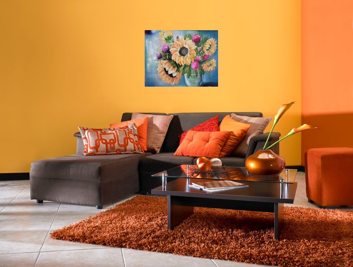 Impressionistic Botanical Oil Painting By Nataliia Plakhotnyk, 28 X 24", Sunflowers In A Vase, Original Artwork