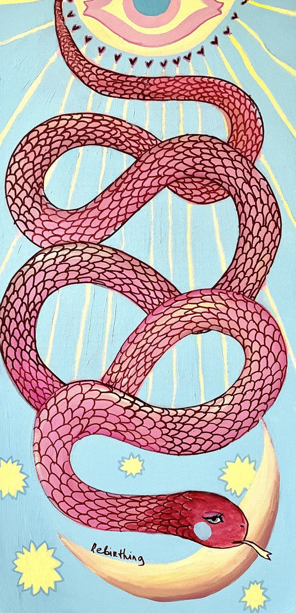 Surrealistic Animal Acrylic Painting By Daria Borisova, 18 X 36, Rebirthing, Original Artwork