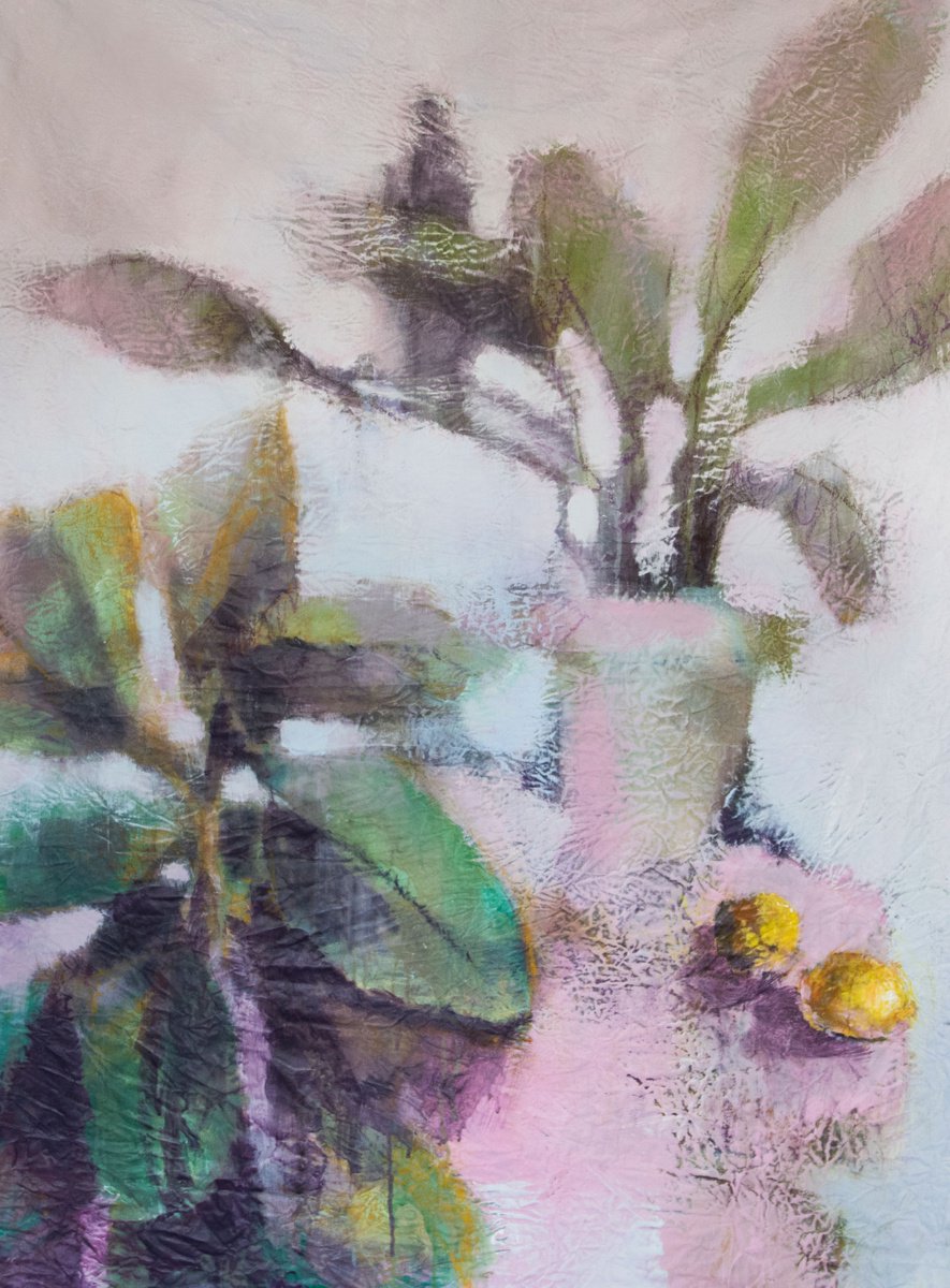 Impressionistic Still Life Acrylic Painting By Olga Bezverkhaya, 37 X 50", Lemons, Original Artwork