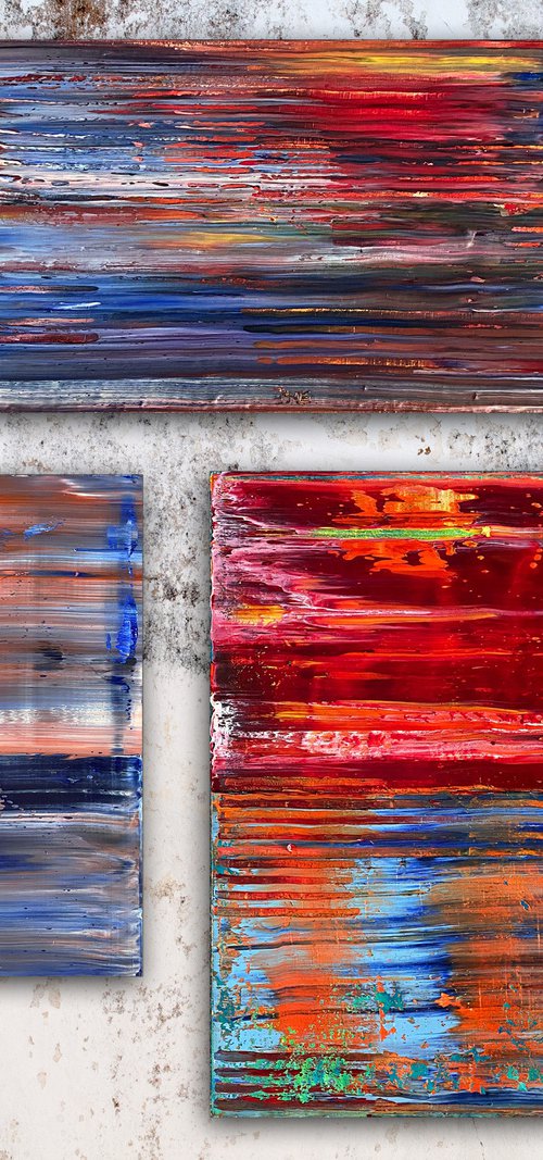 "You Talking To Us?" - Save As A Series - Original Large PMS Abstract Triptych Oil Paintings On Canvas - 36" x 32" by Preston M. Smith (PMS)