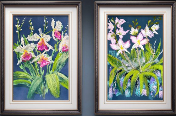 Set of 2 Wild orchids Pastel