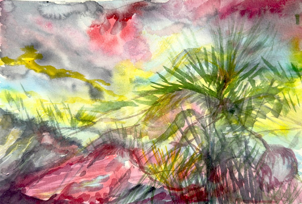 Abstract Watercolour By Tanya Bilous, 10 X 7", Sprouting Through Chaos, Original Artwork