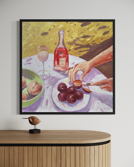 Summer Table with Fruit and Rose