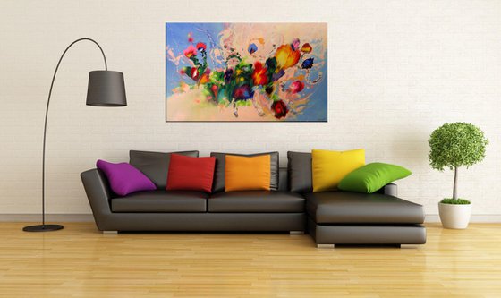 63" Extra Large Floral Abstract painting "Dance of flowers"