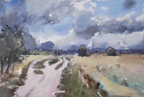 landscape with grey clouds by Goran Žigolić Watercolors