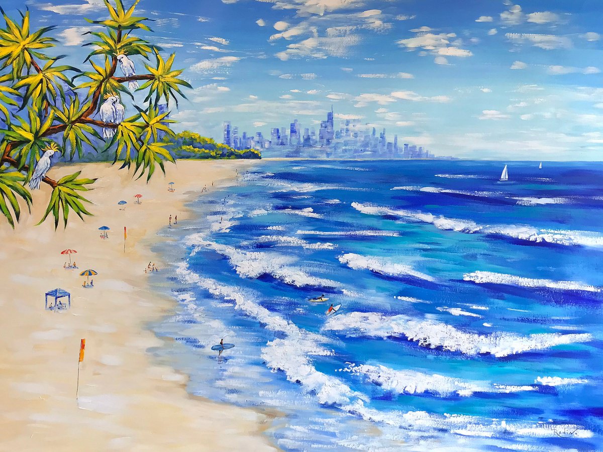 Impressionistic Landscape Acrylic Painting By Irina Redine, 40 X 30, Australian Beach, Original Artwork