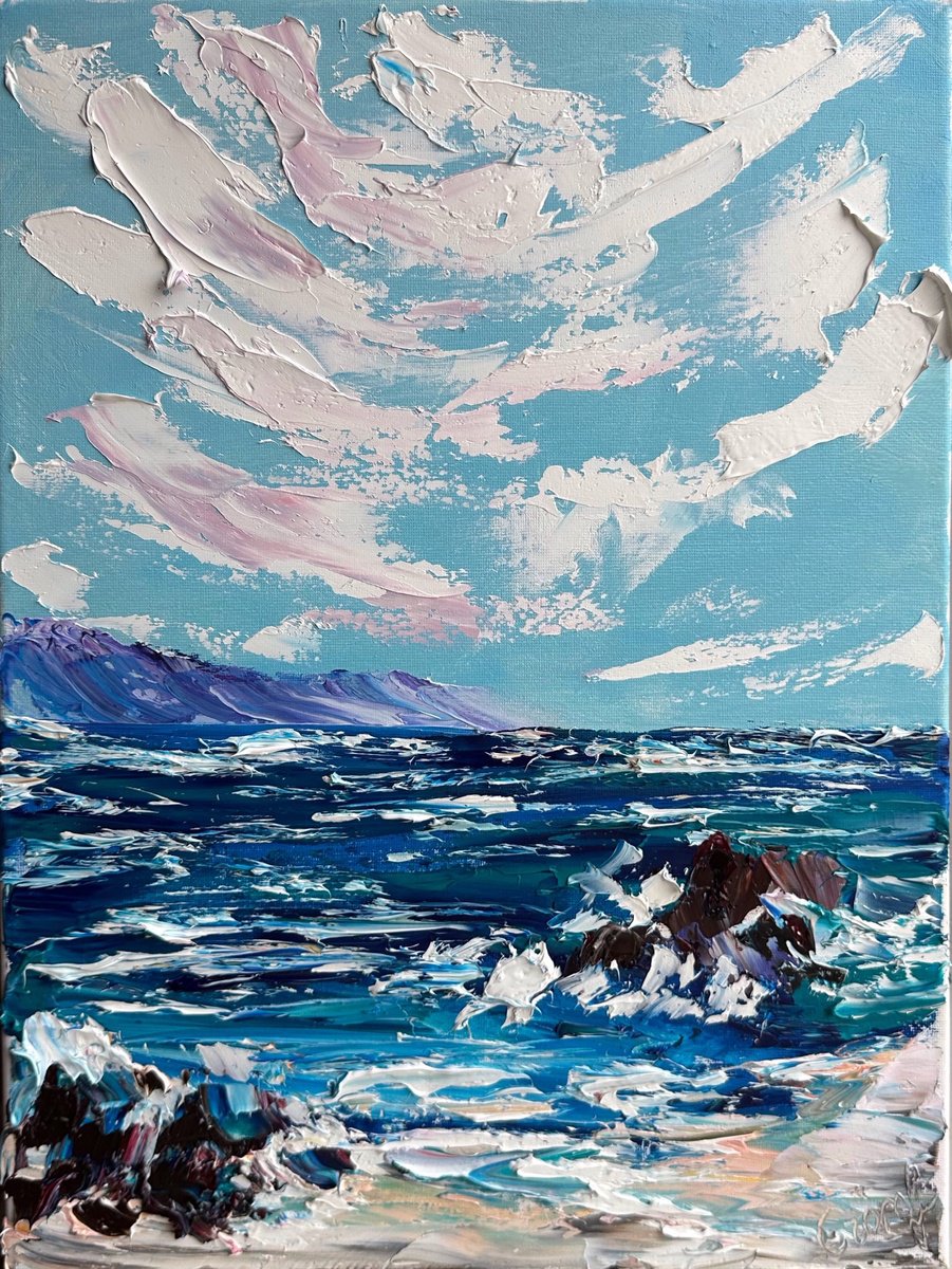 Impressionistic Landscape Oil Painting By Oksana Fedorova, 12 X 16", Seascape Coast Impasto, Original Artwork