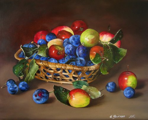 Basket of Plums and Apples by Natalia Shaykina