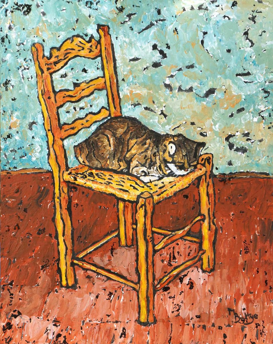 Sleeping Cat - Framed - Ready To Hang - Ink Resist Painting by Margaret Battye
