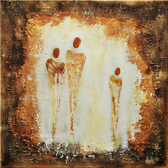 Guardian Angels - Abstract - Framed Brown Beige Painting Acrylic Painting - Canvas Art- Wall art - modern painting - Ready to hang