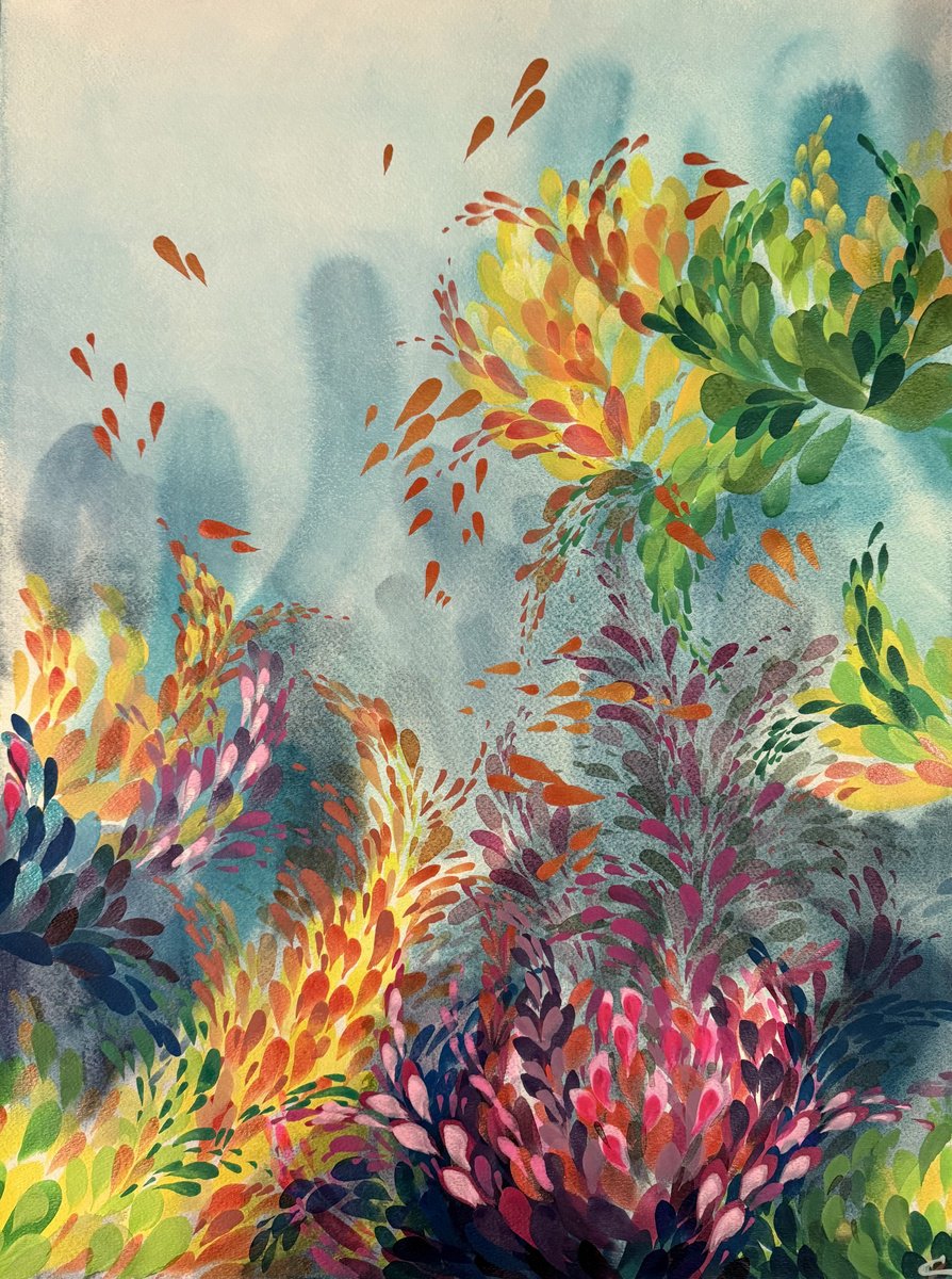 Organic Landscape Acrylic Painting By Shushanik Karapetyan, 21 X 27", Under The Sea Ivb, Original Artwork