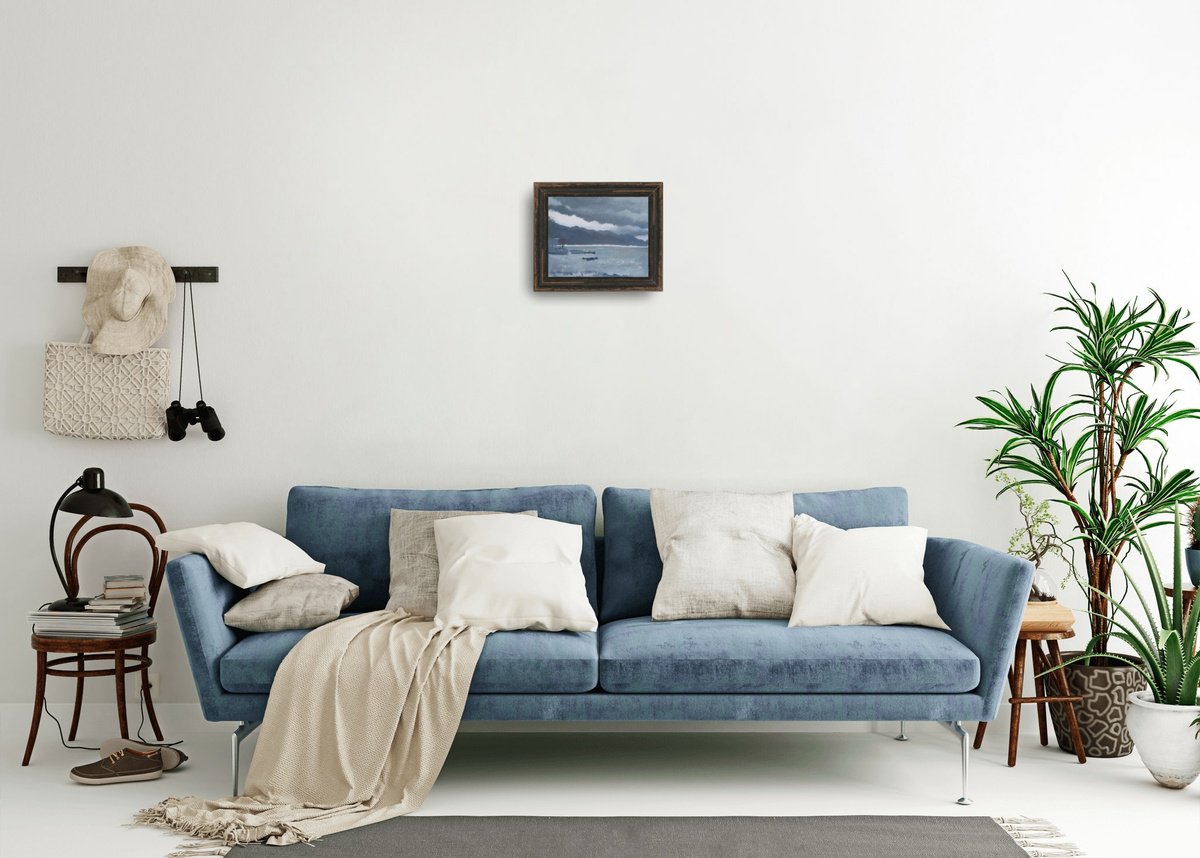 Impressionistic Landscape Oil Painting By Vasyl Koval, 12 X 9", Cloudy Over The Water, Original Artwork