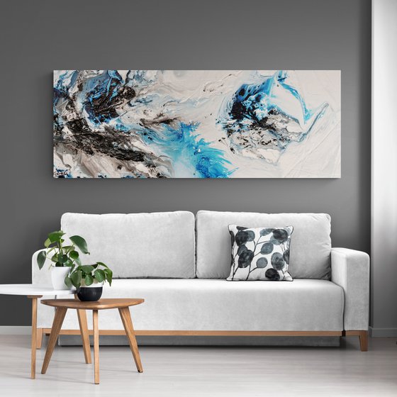 Crushed Midnight 160cm x 60cm Blue White Abstract Art