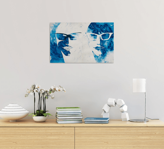 Blue fluid abstract portraits (set of 2 artworks)