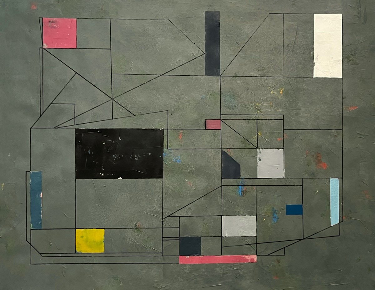 Geometric Abstract Acrylic Painting By Nick Molloy, 41 X 31", Constructed Silence, Original Artwork