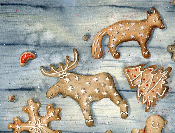 Christmas cookies. Original watercolor artwork.