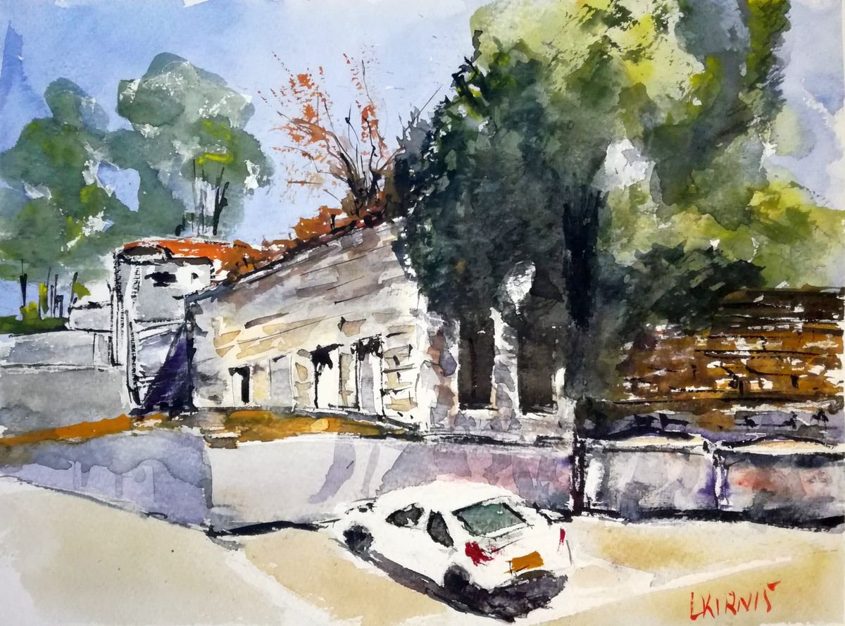 Impressionistic Cityscapes Watercolour By Leonid Kirnus, 13 X 9", In The Corner, Original Artwork