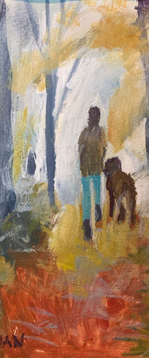 Dog Walking In The Forest by Ryan  Louder