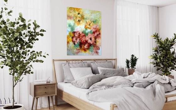 "Enchanted Blooms" from "Colours of Summer" collection, XXL abstract flower painting