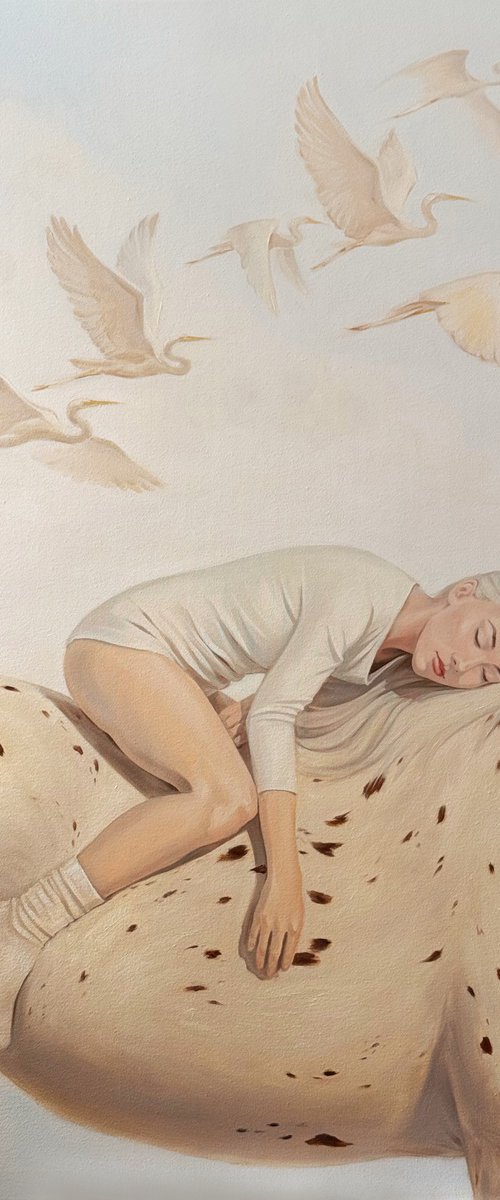 "Appaloosa Dream" soft beige tones oil art by Anastasiia Bondar