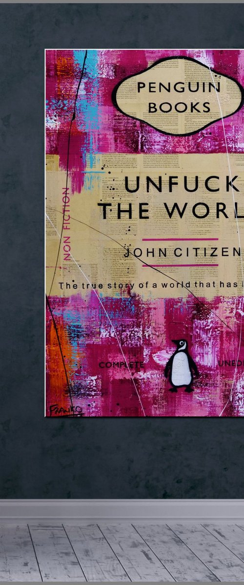 Unfuck It All 75cm x 100cm Unfuck The World Book Page Urban Pop Art by Franko