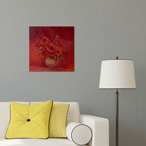 Red Poppies on Red Background