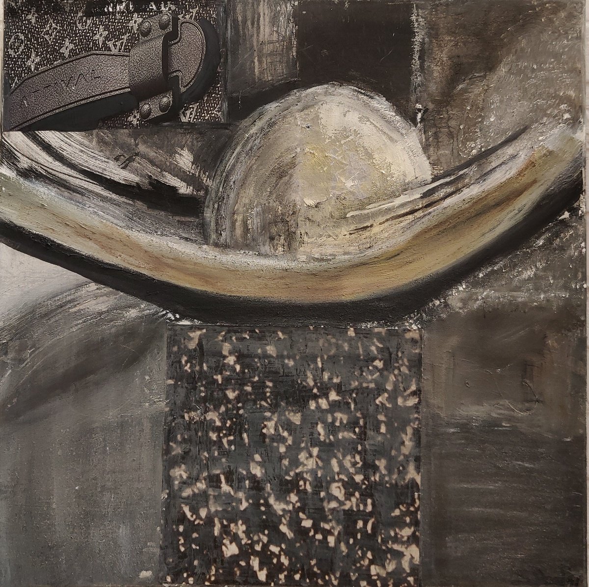 Abstract Acrylic Painting By Sylvie Dodin, 39 X 39", Black & Grey, Original Artwork