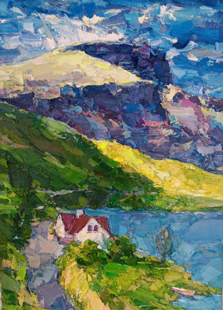 Impressionistic Landscape Oil Painting By Ruslan Khais, 18 X 26", I Am Dreaming Of Scotland, Original Artwork